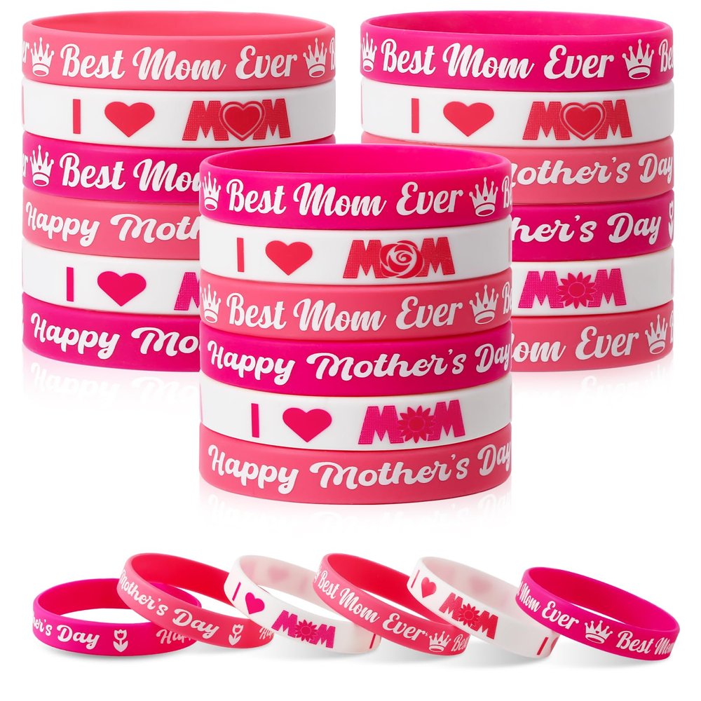 JUNEBRUSHS 42pcs Mother's Day Silicone Wristbands Party Favors Rubber Bracelets for Happy Mother's Day Mom Birthday Themed Party Supplies Goodie Bag Stuffers Fillers