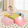 Costzon Toddler Climbing Toys Indoor, 6 Pieces Foam Climbing Blocks for Baby Inside with Skin-Friendly Chenille Fabric, 30D High-Density Foam & Carrying Handles, Soft Play Climbing for Toddlers (Pink) view 2