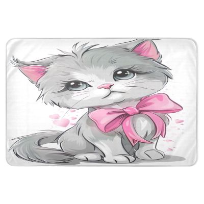 Nander Cute Kitten with Bow Bed Pad 34"X52" Washable Waterproof Mattress Protector Reusable Toddler Mattress Pads for Kids Adults and Pets Potty Training Mat