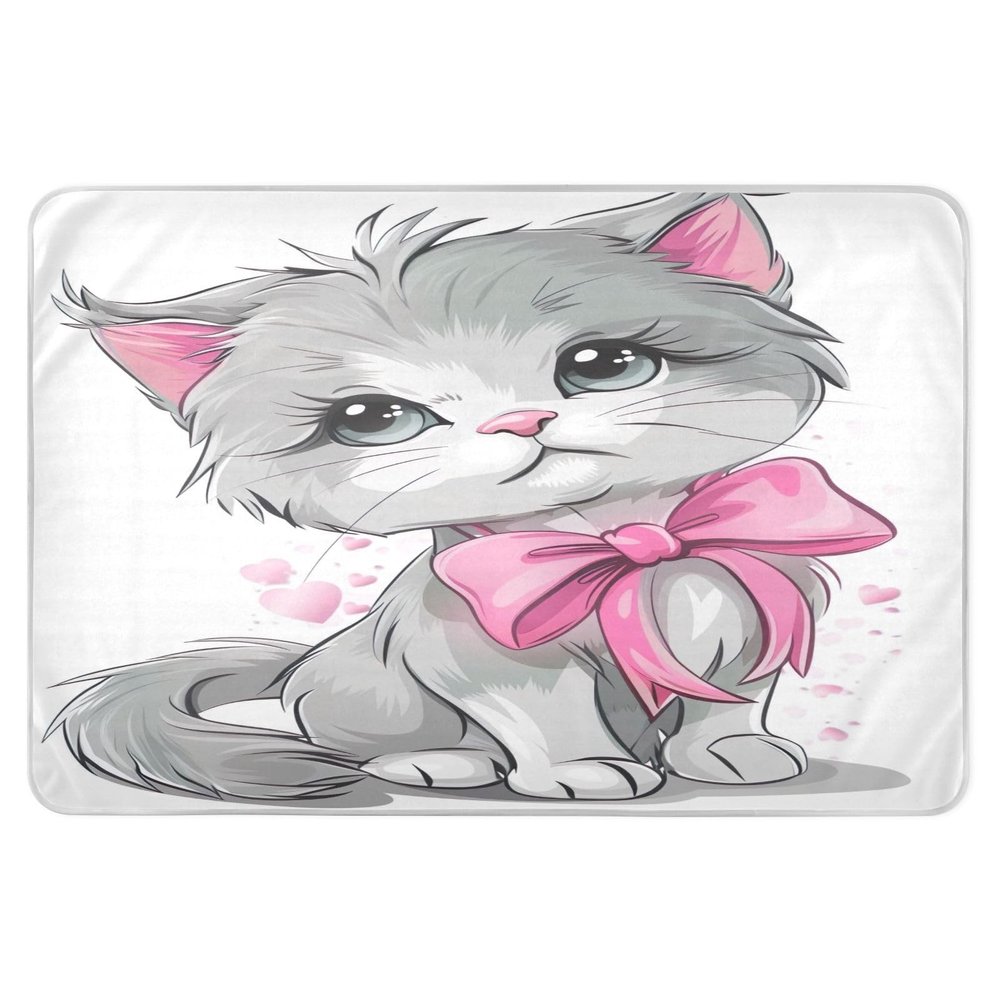 Nander Cute Kitten with Bow Bed Pad 34"X52" Washable Waterproof Mattress Protector Reusable Toddler Mattress Pads for Kids Adults and Pets Potty Training Mat