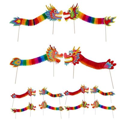 Parnassus Toys Chinese Paper Dragon Decorations, 10 Pack, 3D DIY Rainbow Dragons for Chinese New Year, Spring Festival Party Supplies