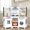 Arlopu Corner Kids Play Kitchen, Range Hood w/Light & Sound, Interactive Kitchenette, Wooden Pretend Playset Toy, w/Realistic Washer, Ice Maker, Stove, Cutting Board, Girls Ages 3+ (White) view 1