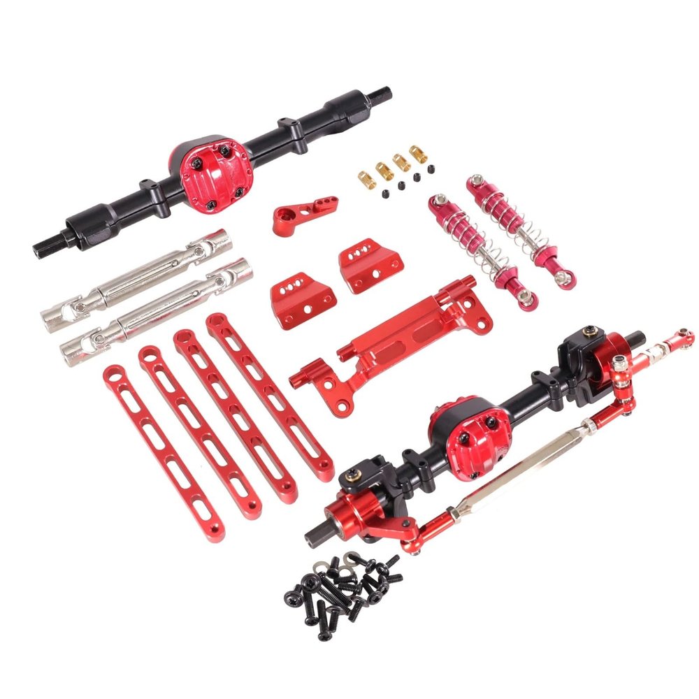 DAIHAOUU Used for MN Model 1/12 MN82 LC79 for MN78 RC Car Parts Metal Upgrade Front and Rear Assembly Kit(BlackandRed)