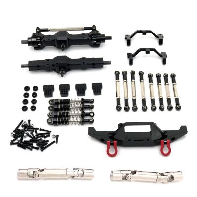 DAIHAOUU for WPL C14 C24 C24-1 Metal Front and Rear Axle Chassis Link Rod Pull Rod Mount Shock Absorber Set 1/16 RC Car Upgrade Parts (Black)