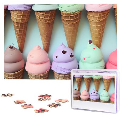 Ice Cream Cones Puzzles 1000 Pieces, Jigsaw Puzzle from Photos, Challenging Puzzle for Adults, Personalized Wooden Puzzle Gifts for Family, Wedding Birthday 29.5 x 19.7 inch