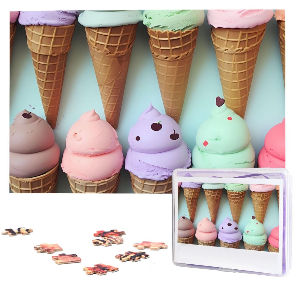 Ice Cream Cones Puzzles 1000 Pieces, Jigsaw Puzzle from Photos, Challenging Puzzle for Adults, Personalized Wooden Puzzle Gifts for Family, Wedding Birthday 29.5 x 19.7 inch