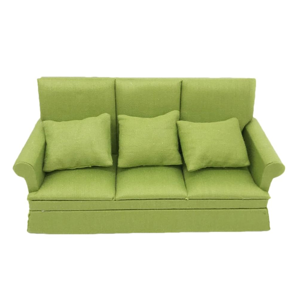 Abaodam 1set Miniature Dollhouse Sofa Scale Tiny Couch with Pillows Birch Living Room Furniture for Dollhouse Decoration Cozy Bedroom Accessory