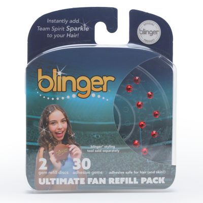 blinger Ultimate Fan Refill Pack of 30 Dazzling Hair-Safe Gems - Bright Red  as seen on Shark Tank | Hair-Safe Bedazzler Gem Stamper for all the Sports Lovers | Fun Gift, Game Days, Sports