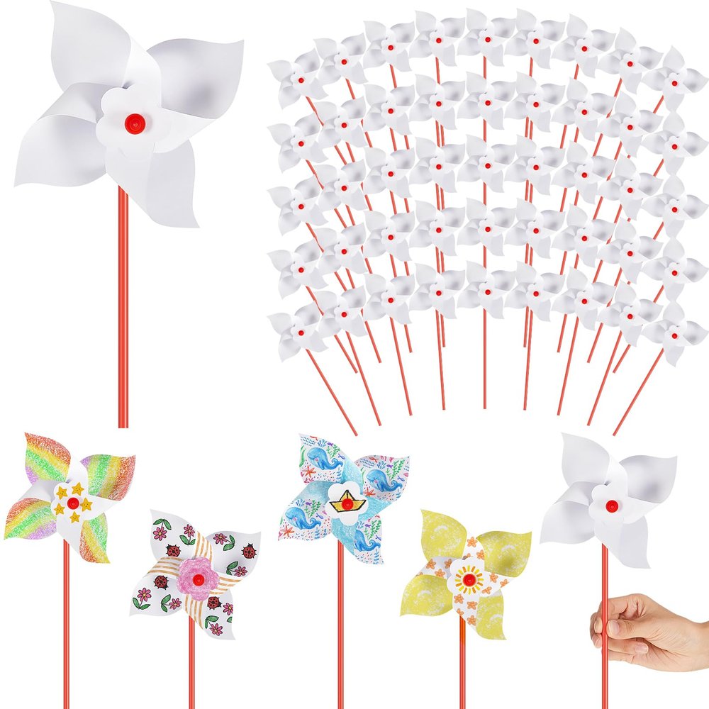 150 Pcs DIY Paper Pinwheels for Kids Bulk Fall Summer Craft Kits White Blank Paper Pinwheels for Girl Boy School Group Activities Daycare Home Graffiti Art Craft Party Halloween Christmas (5.12 Inch)