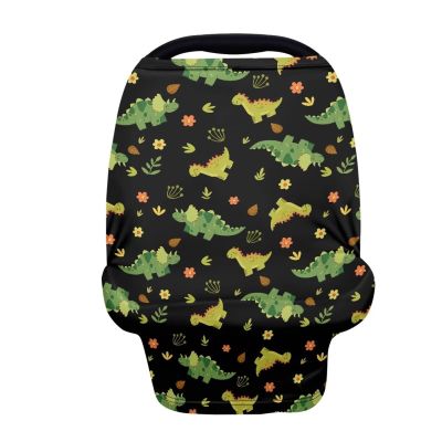 Biyejit Green Dinosaur Baby Multi-Use Cover - Nursing Cover, Baby Car Seat Covers, Shopping Cart, High Chair, and Breastfeeding Cover - Ultra-Soft, Stretchy, Floral Scarf for Baby and Mom