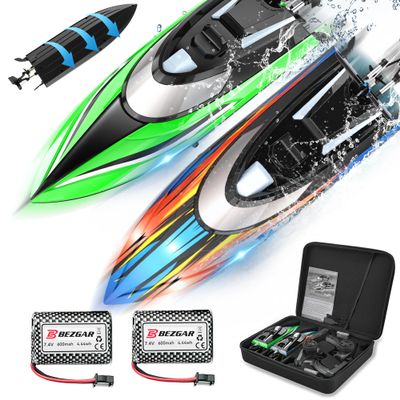 BEZGAR Remote Control Boat, 2 Pack12 inch RC Boat with Case Auto-Flip, 30 KPH Fast Speed, 8-Shaped Mode & LED Lights Waterproof Racing Boats for Pools, Lakes, Oceans (Adults & Teens)