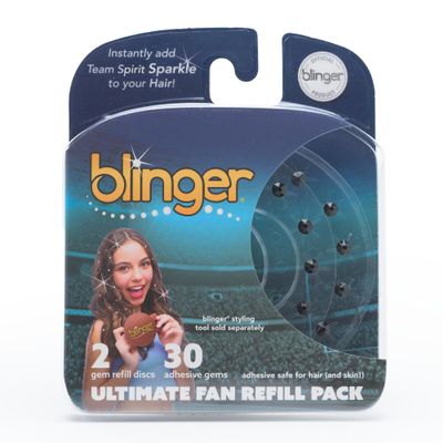 blinger Ultimate Fan Refill Pack of 30 Dazzling Hair-Safe Gems - Black as seen on Shark Tank | Hair-Safe Bedazzler Gem Stamper for all the Sports Lovers | Fun Gift, Game Days, Sports