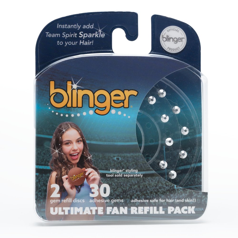 blinger Ultimate Fan Refill Pack of 30 Dazzling Hair-Safe Gems - Metallic Silver as seen on Shark Tank | Hair-Safe Bedazzler Gem Stamper for all the Sports Lovers | Fun Gift, Game Days, Sports