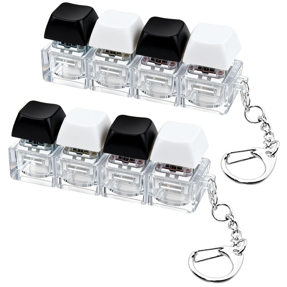 2 Psc Keyboard Fidget Toy, Keyboard Fidget Keychain 4-in-1 Keyboard Decompression Button Finger Clicker Toys, Button Stress Relief Fidget Gifts for Adult to Relief Stress (Black+White)