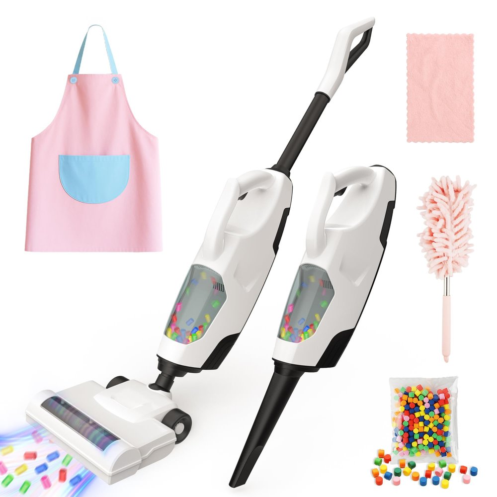 SMILESSKIDDO Kids Vacuum That Really Works - Toddler Toy Vacuum with 2 Nozzles & 5 Cleaning Set Accessories, Sound and Ball Popping Action, Pretend Play Housekeeping Toys Gifts for Girls & Boys