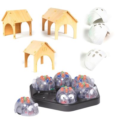 6 Blue Bot Coding Robot with Docking Station, 1-Set Wooden Tunnels & Free 10pcs Clip on Shells White, STEM Educational Classroom Teaching and Learning Materials