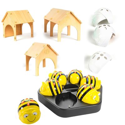 6 Bee-Bot Programming Robot with Docking Station, 1-Set Wooden Tunnels & Free 10pcs Clip on Shells White, STEM Educational Classroom Coding Teaching and Learning Materials