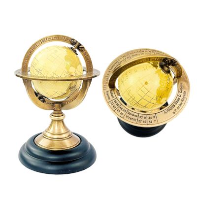 5.10" Nautical Brass Armillary Sphere World Globe with Light Lime Green Map, Jet Black Wooden Base  Elegant, Durable Decor for Home or Office