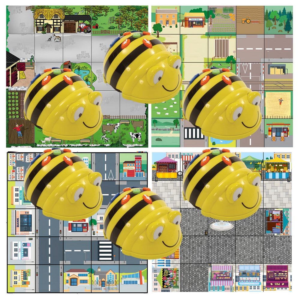 6 See & Say Bee Bot Programmable Robot with 4 Activity Mats Country & City Bundle Pack, STEM Educational Classroom Coding Teaching and Learning Class Materials