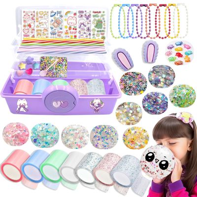 7Pack Nano Tape Bubble Kit for Kids with Purple Box  DIY Squishy Maker Making Set, Double Sided Adhesive Elastic Bubbles, Fidget Sensory Toys for Boys & Girls, Party Favors & Craft Activities