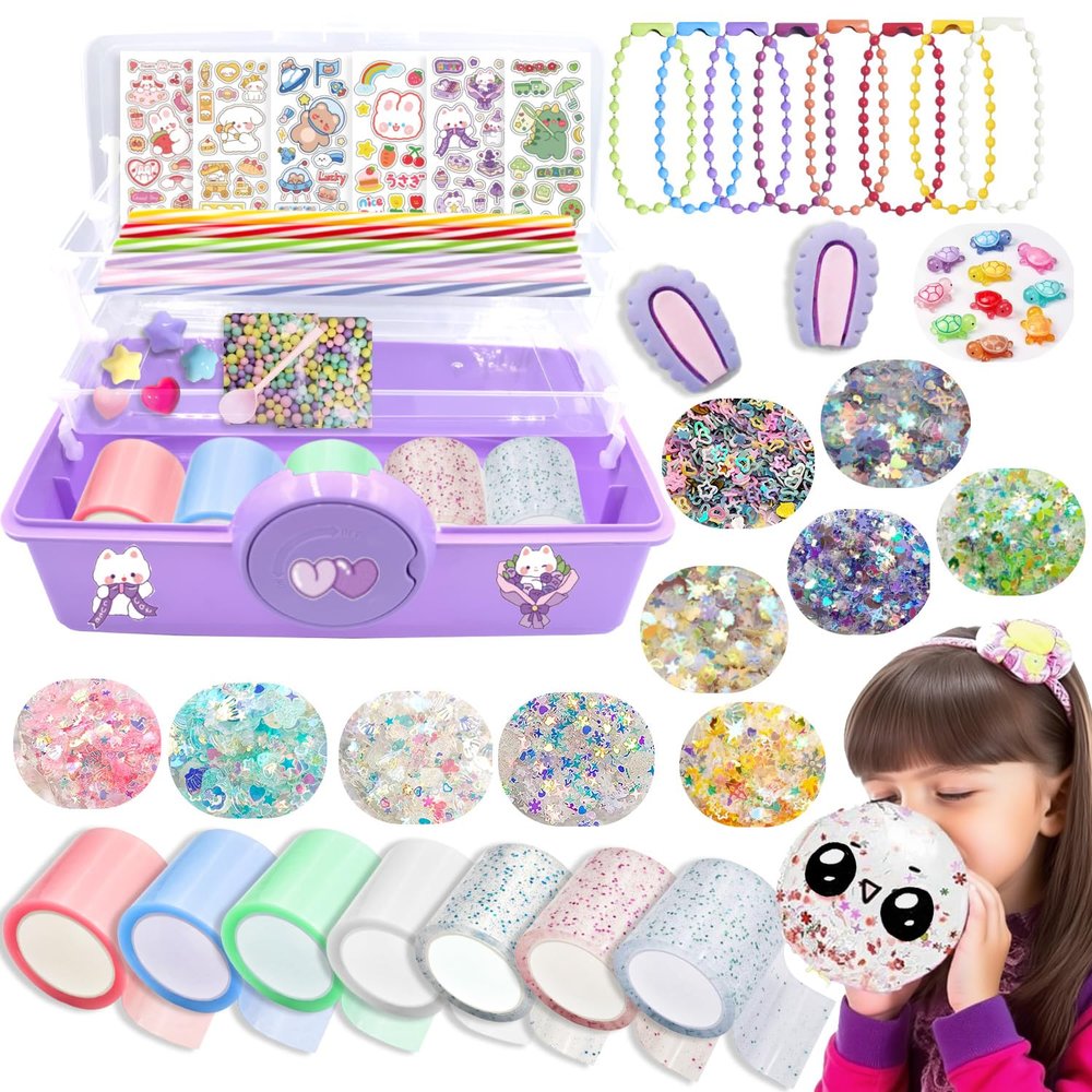 7Pack Nano Tape Bubble Kit for Kids with Purple Box  DIY Squishy Maker Making Set, Double Sided Adhesive Elastic Bubbles, Fidget Sensory Toys for Boys & Girls, Party Favors & Craft Activities