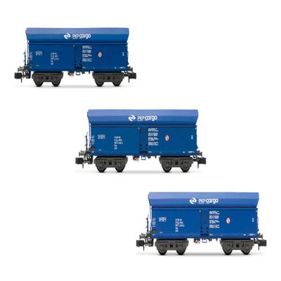 Arnold HN6565 Pkp Cargo, 3-Unit Falls Self-Discharge Wagons, Blue Painting, Epvi Freight Wagons