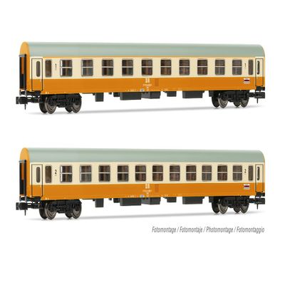 Arnold Hn4435 Dr, Coaches with 2 Units Stadteexpress, Coach 1st and 2nd Class, Orange, Beige Colors, Epiv Passenger Coaches