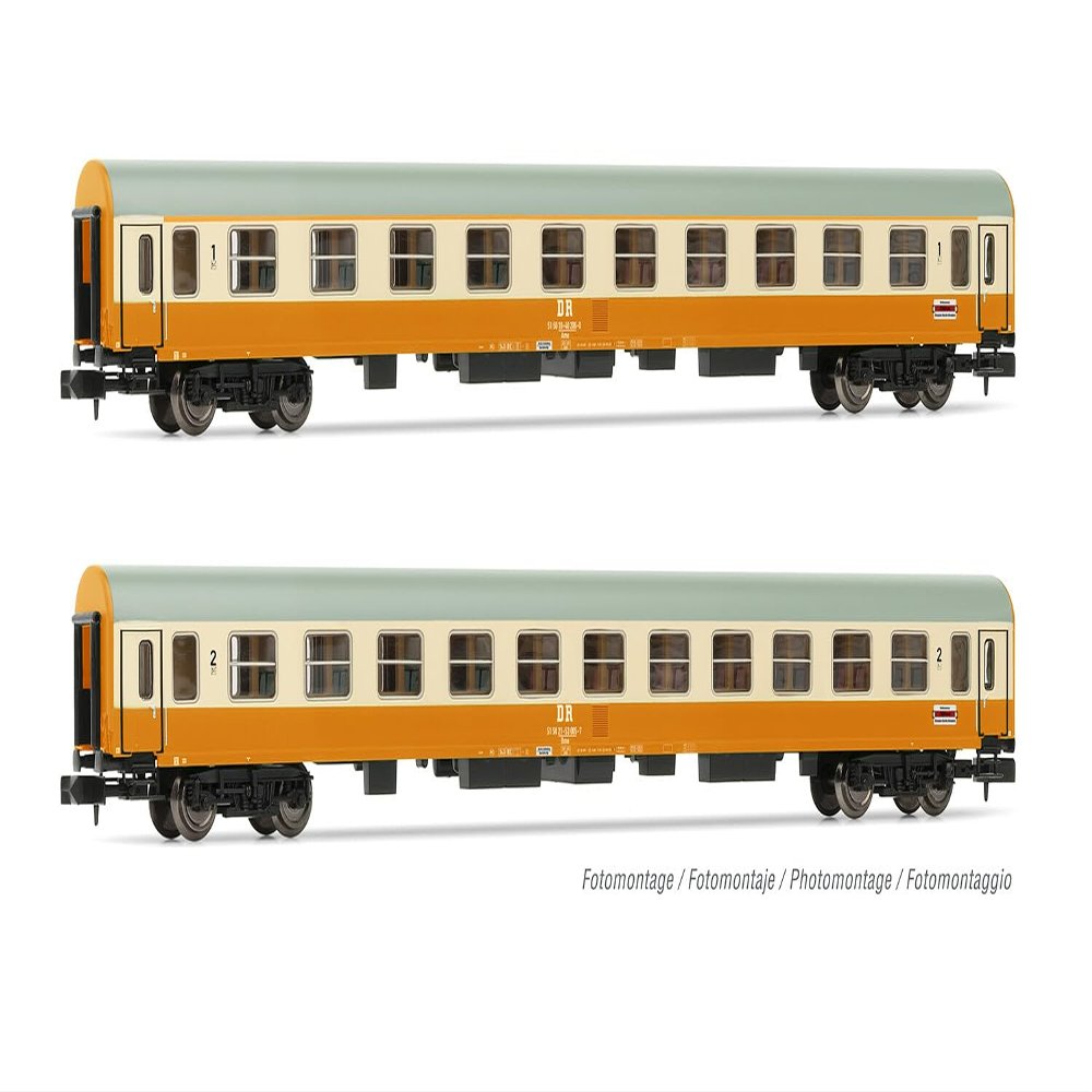 Arnold Hn4435 Dr, Coaches with 2 Units Stadteexpress, Coach 1st and 2nd Class, Orange, Beige Colors, Epiv Passenger Coaches