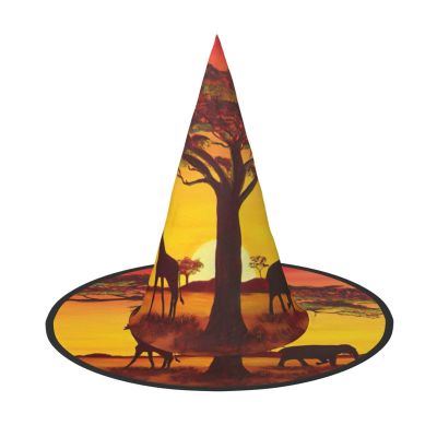 African Animal Sunset Print Party Hat Halloween Carnival Witches Hats For Themed Parties Cosplay Holiday Decor