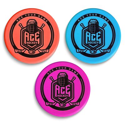 ACE HOCKEY Foam Pucks - Set of 3 Indoor Knee Hockey Pucks - Soft Hockey Pucks, Official Regulation Size 3" Floor Hockey Pucks - Blue, Red, Purple Colors