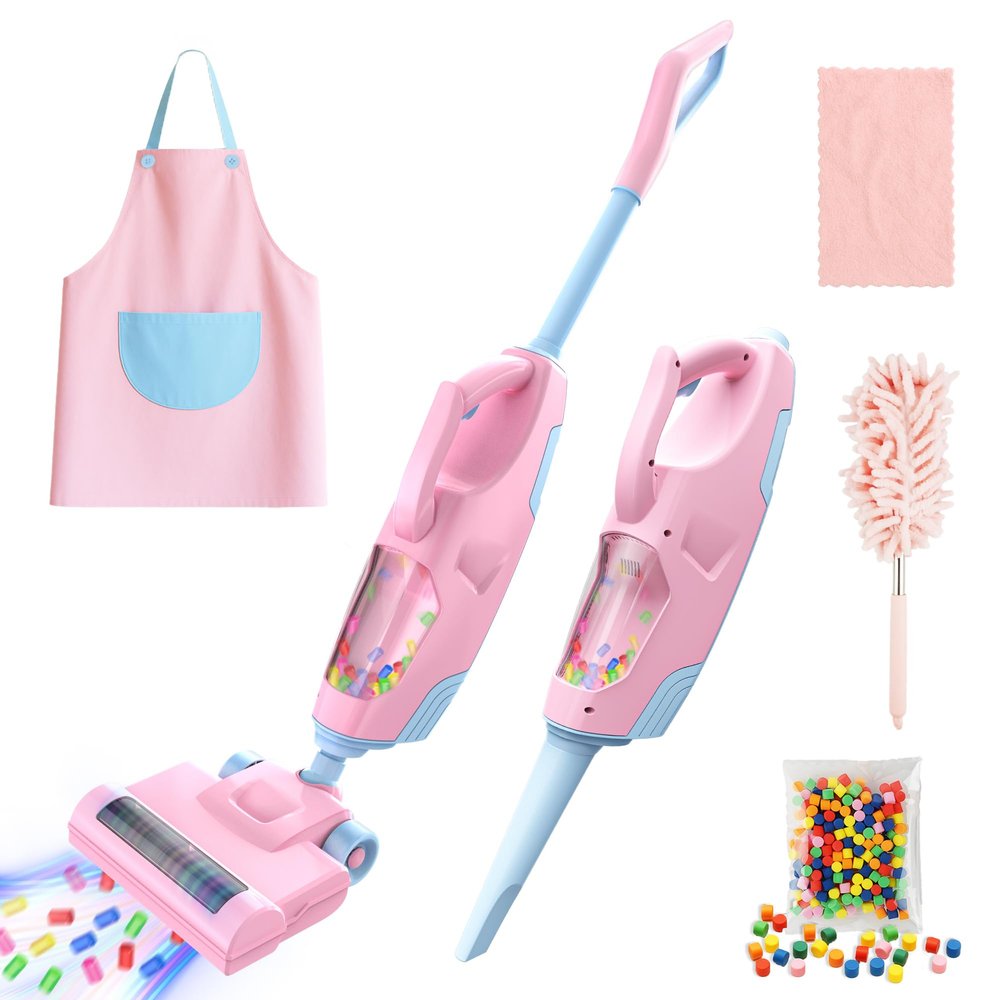 SMILESSKIDDO Kids Vacuum That Really Works - Toddler Toy Vacuum with 2 Nozzles & 5 Cleaning Set Accessories, Sound and Ball Popping Action, Pretend Play Housekeeping Toys Gifts for Girls & Boys
