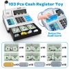 Calculator Cash Register Toy Gift for Kids Age 3, 4, 5, 6, 7, 8+ Year Old, 103 Pcs Pretend Grocery Store Playset with Toy Cash, Microphone, Credit Card, Play Cash Register for Toddlers 4-8, Silvery view 2