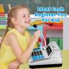 Calculator Cash Register Toy Gift for Kids Age 3, 4, 5, 6, 7, 8+ Year Old, 103 Pcs Pretend Grocery Store Playset with Toy Cash, Microphone, Credit Card, Play Cash Register for Toddlers 4-8, Silvery view 4