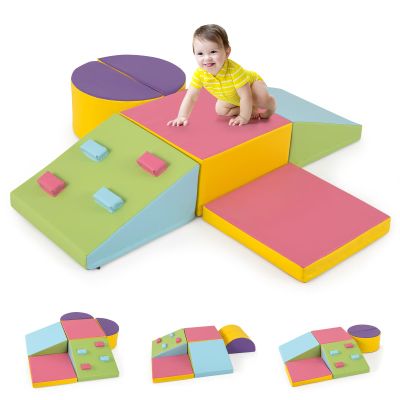 HONEY JOY Toddler Climbing Toys Indoor, 6-Piece Soft Climbing Foam Block Activity Play Structure, Gym Equipment for Child Development, Waterproof & Easy to Clean Climb and Crawl Playset, Macaron