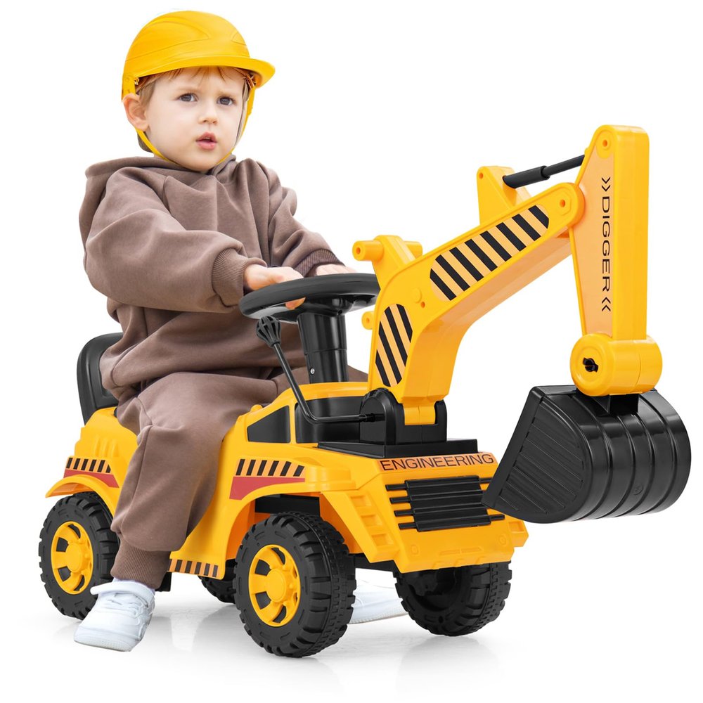 Costzon Ride On Excavator, Kids Construction Digger Truck, Ride on Push Car for Toddlers w/Working Shovel, Engine Sound, Under-seat Storage, Anti-Rollover Device, Sliding Car Vehicle Toy(Excavator)