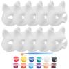 Bibabala 10Pcs Cat Masks,White Therian Masks Set with Paintbrush Acrylic paint,White Cat Mask Painting,Masquerade Mask,Unpainted Face Cover for DIY Paint Carnival Cosplay Halloween Party view 1