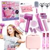 SMILESSKIDDO 20pcs Hair Salon Playset for Girls with Light-Up Clips, Pretend Hair Styling Kit & Detachable Pink Suitcase | Safe Toddler Hair Salon Toys view 1