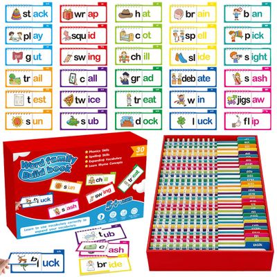 30 Read and Rhyme Flip Books,Sight Words Flash Cards Kindergarten,Kids Phonics Flash Cards,Word Family Build Books Phonics Games Books Gift for Kids Adults Stress Relief