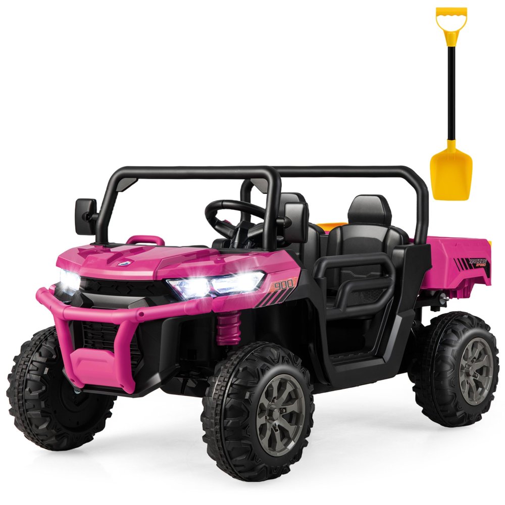 GLACER 2 Seater Ride on Car with Remote Control, 24V Electric Dump Truck UTV for Kids with Dump Bed, Shovel, Spring Suspensions, Bluetooth& Music Play, Ride on Dump Truck for Boys Girls (Pink, 24V)