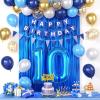 10th Birthday Decorations, Dark Happy Birthday Party Decorations With Number 10 Balloons Metallic Gold Pearl White Light Blue Fringe Curtain Banner Cake Topper For Boy Girl Party Supplies view 1