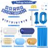 10th Birthday Decorations, Dark Happy Birthday Party Decorations With Number 10 Balloons Metallic Gold Pearl White Light Blue Fringe Curtain Banner Cake Topper For Boy Girl Party Supplies view 2