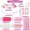 10th Birthday Decorations Pink, Happy 10th Birthday Party Decorations With Number 10 Balloons Pink Confetti Hot Pink Balloons Fringe Curtain Banner Cake Topper For Girl 10th Party Supplies view 2