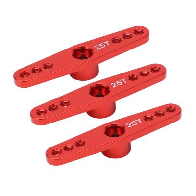 25T Servo Horn, Rc Servo Arm Horn Rc Car Upgrade Part 3Pcs 25T Aluminum Alloy Long Type Rc Parts for 1/10 Remote Control Car (Red)