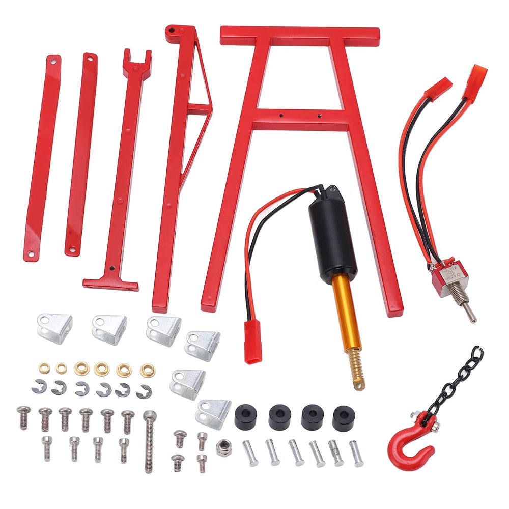 Alomejor RC Engine Crane Jack Electric Model Car Crane Strong Metal Texture Vivid RC Remote Control Vehicles Accessories for Lifting Motor Drive Mode (Red)