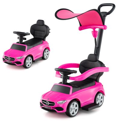 Costzon Push Car for Toddlers, 3 in 1 Mercedes Benz Stroller Sliding Walking Car w/Canopy, Handle, Safety Bar, Horn Sound, Underneath Storage, Foot-to-Floor Ride On Toy for Boys & Girls (Pink)
