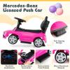 Costzon Push Car for Toddlers, 3 in 1 Mercedes Benz Stroller Sliding Walking Car w/Canopy, Handle, Safety Bar, Horn Sound, Underneath Storage, Foot-to-Floor Ride On Toy for Boys & Girls (Pink) view 3
