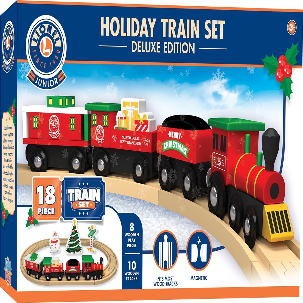 MasterPieces Wood Train Sets - Lionel 18 Piece Holiday Train Set