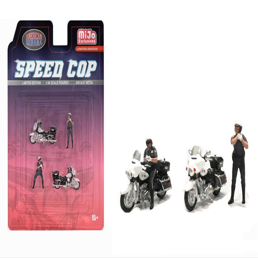 1/64 Speed American Diorama (2 Figures, 2 Motorcycles) Cop 4 Piece Diecast Figure Set Limited Edition - AD-64530MJ