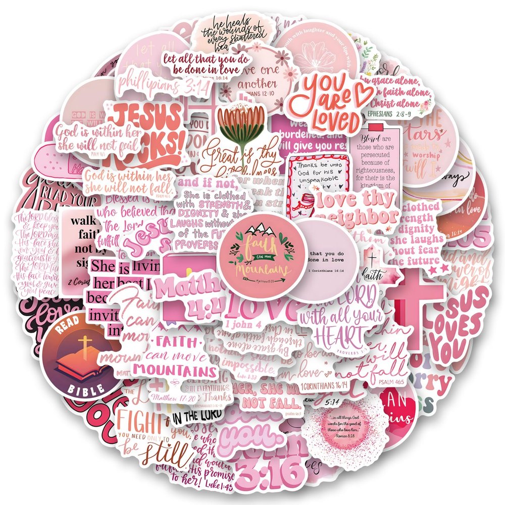 100PCS Pink Christian Stickers Bible Verse Stickers Faith Stickers Religious Stickers Jesus Motivational Stickers Inspirational Stickers God Stickers for Laptop Water Bottles Skateboard Computer Phone