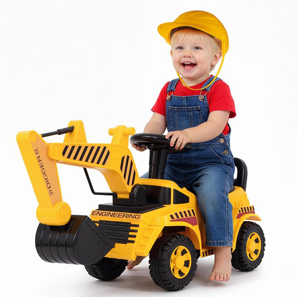 HONEY JOY Ride On Excavator, Ride On Push Car for Toddlers, Outdoor Digging Scooper w/Working Shovel, Storage, Ride on Construction Vehicle for Kids, No Power Ride On Toy for Boys Girls, Yellow